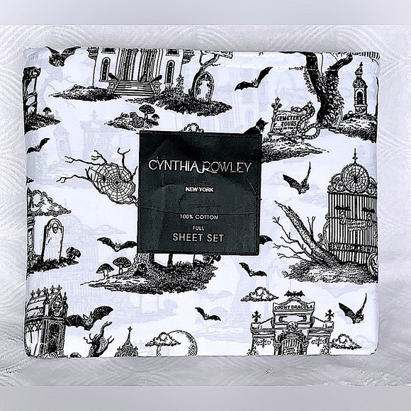 SALE - Cynthia Rowley Haunted Cemetery Halloween Cotton Sheet Set - Full - Picture 1 of 6